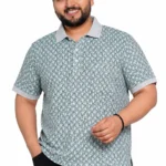 Sage Geometric Print Plus Size Polo T-Shirt