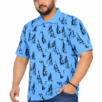 Sky Blue Abstract Print Plus Size Polo T-Shirt