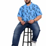 Sky Blue Abstract Print Plus Size Polo T-Shirt
