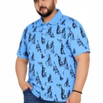 Sky Blue Abstract Print Plus Size Polo T-Shirt