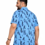 Sky Blue Abstract Print Plus Size Polo T-Shirt
