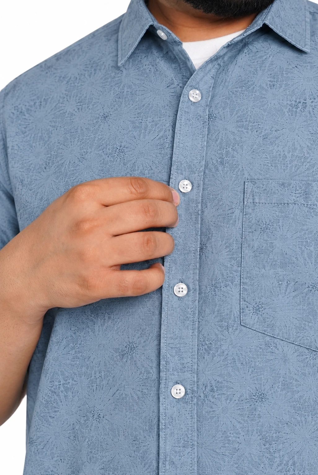 Slate Blue Textured Half-Sleeve Plus Size Shirt alternate view