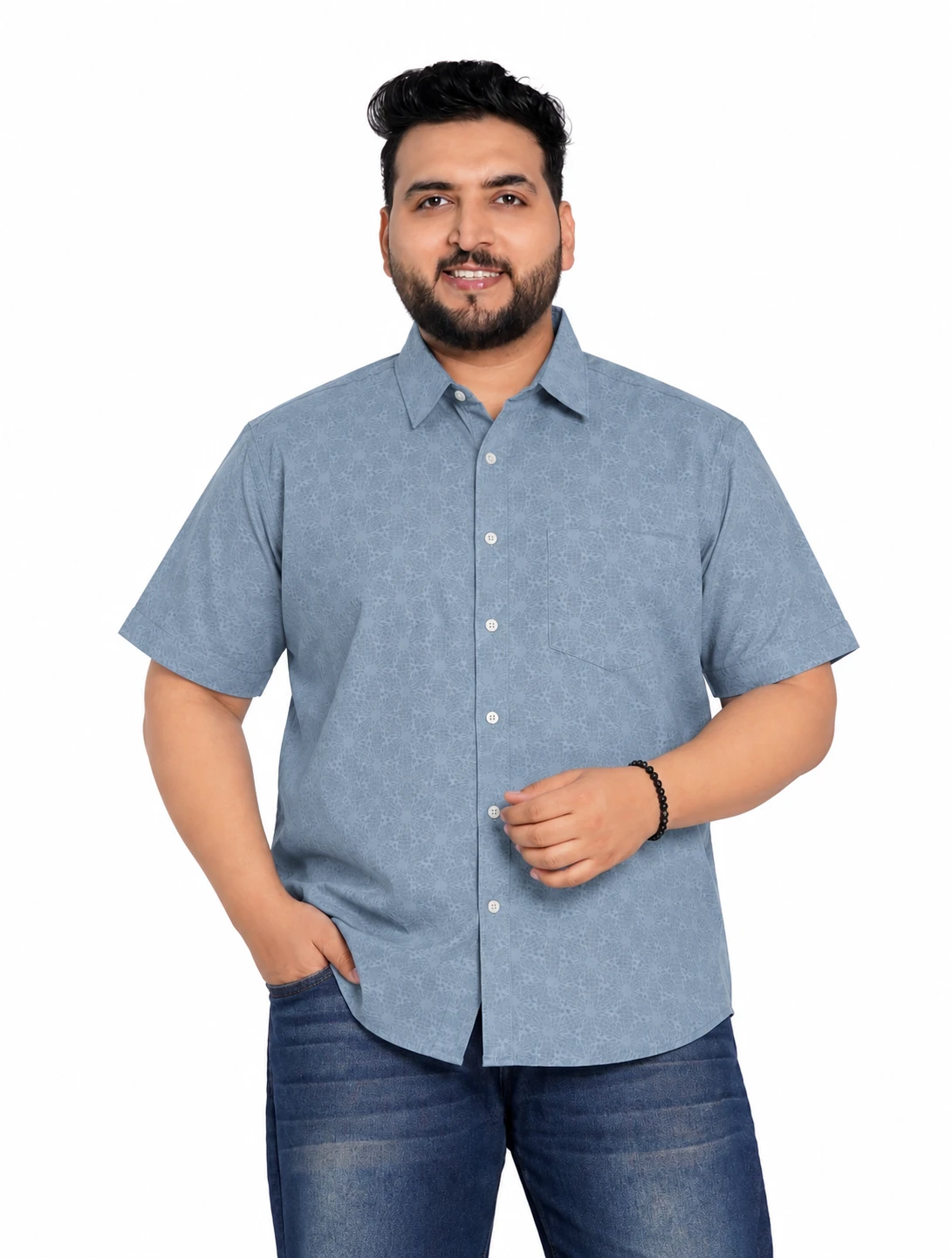 Slate Blue Textured Half-Sleeve Plus Size Shirt