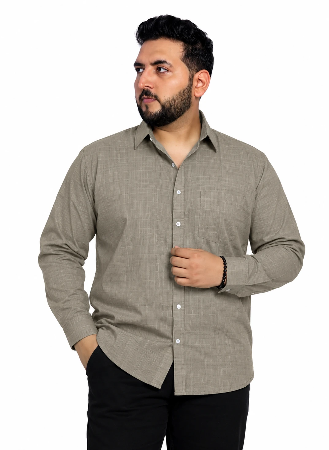 Taupe Textured Long-Sleeve Plus Size Shirt