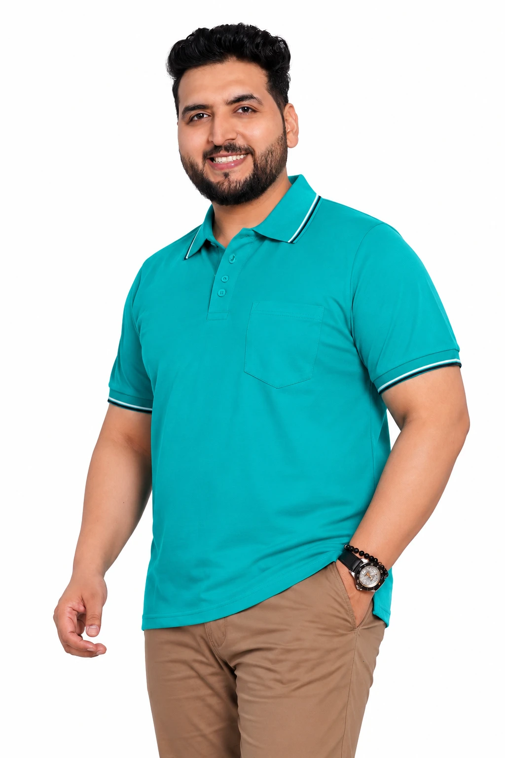 Teal Contrast-Trim Plus Size Polo T-Shirt alternate view