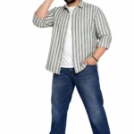 Yellow and Grey Stripe Full-Sleeve Plus Size Shirt