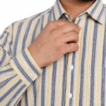 Yellow and Grey Stripe Full-Sleeve Plus Size Shirt