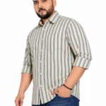 Yellow and Grey Stripe Full-Sleeve Plus Size Shirt