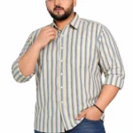 Yellow and Grey Stripe Full-Sleeve Plus Size Shirt