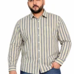 Yellow and Grey Stripe Full-Sleeve Plus Size Shirt