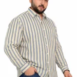Yellow and Grey Stripe Full-Sleeve Plus Size Shirt