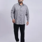 Grey Floral Printed Plus-Size Shirt for Men (3XL–8XL)
