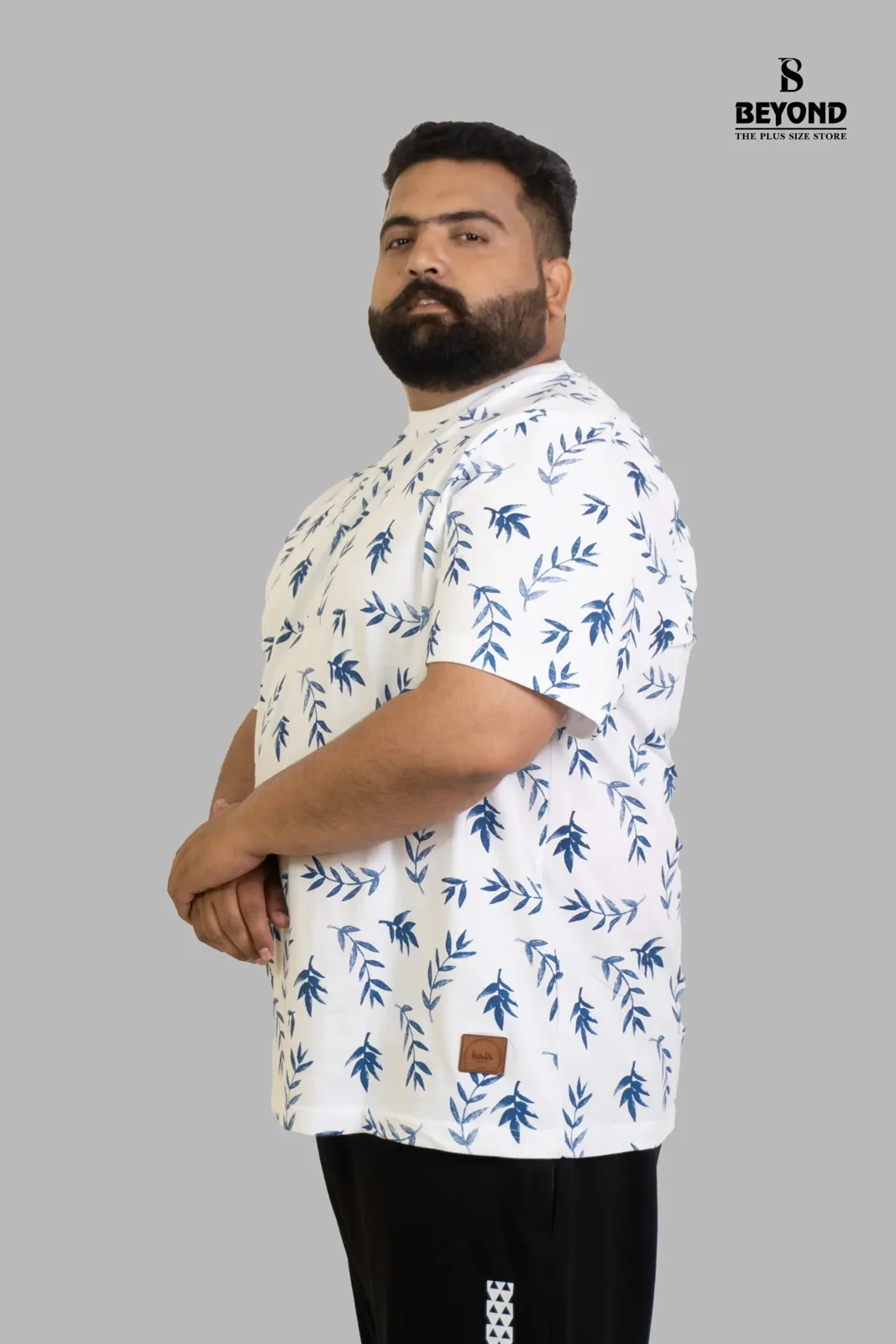 White Leaf Print Cotton T-Shirt – Effortless Comfort & Style for Plus-Size Men (2XL–8XL) alternate view