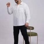 Plus Size White Full Sleeve Formal Shirt for Men
