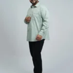 Mint Green Textured Floral Printed Plus-Size Shirt for Men