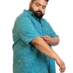 Turquoise Cotton Slub Printed Shirt – Summer-Ready Comfort in Sizes 2XL–8XL