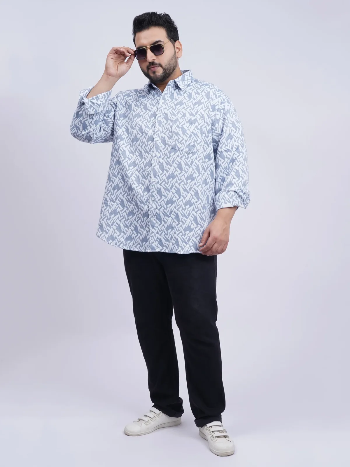 Sky Blue Abstract Printed Plus-Size Shirt for Men (3XL–8XL) alternate view