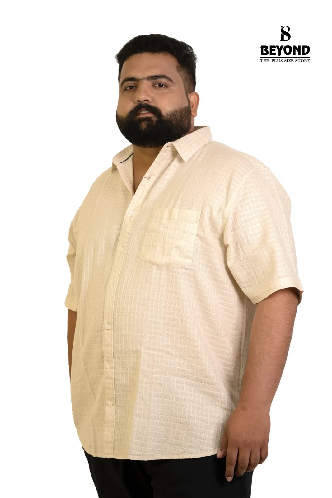 Cream Textured Half-Sleeve Shirt (2XL–8XL) alternate view