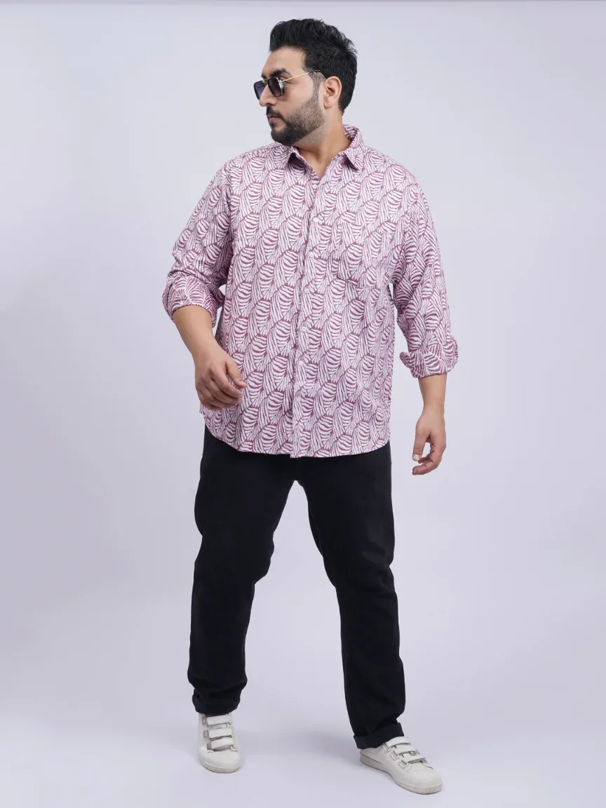 Maroon Leaf-Pattern Premium Plus-Size Shirt for Men (3XL–8XL)