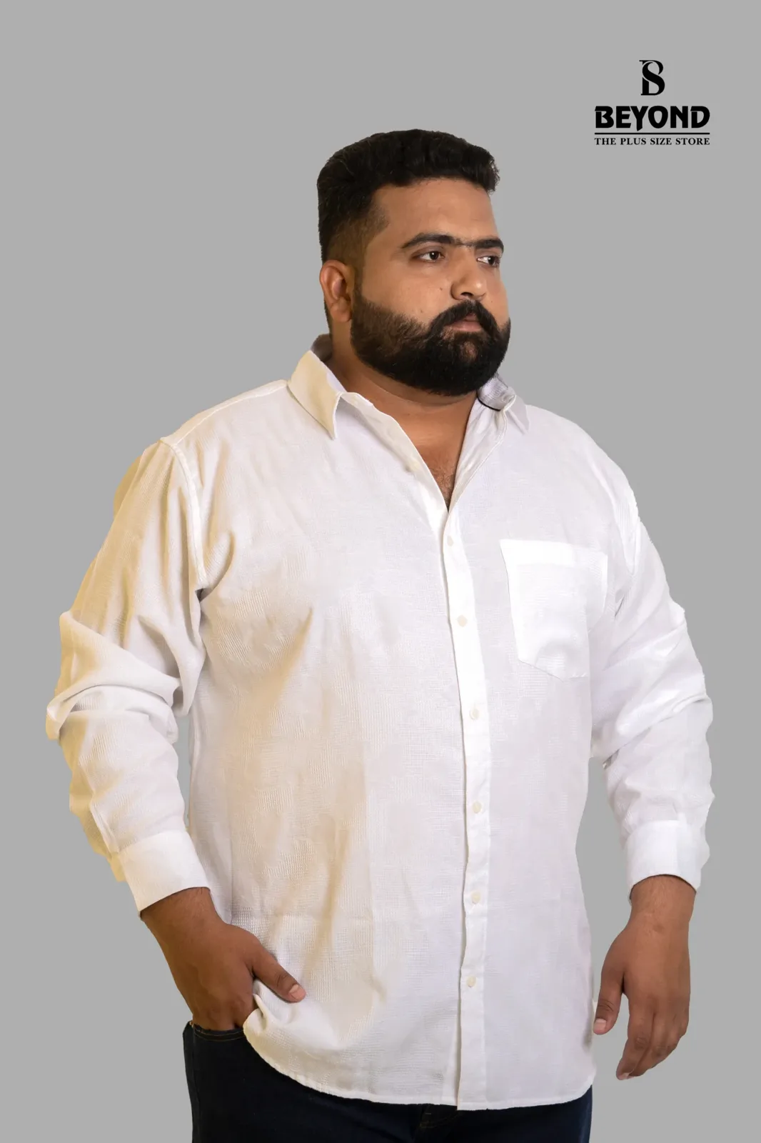 White Luxe Jacquard Cotton Shirt (2XL–8XL) alternate view