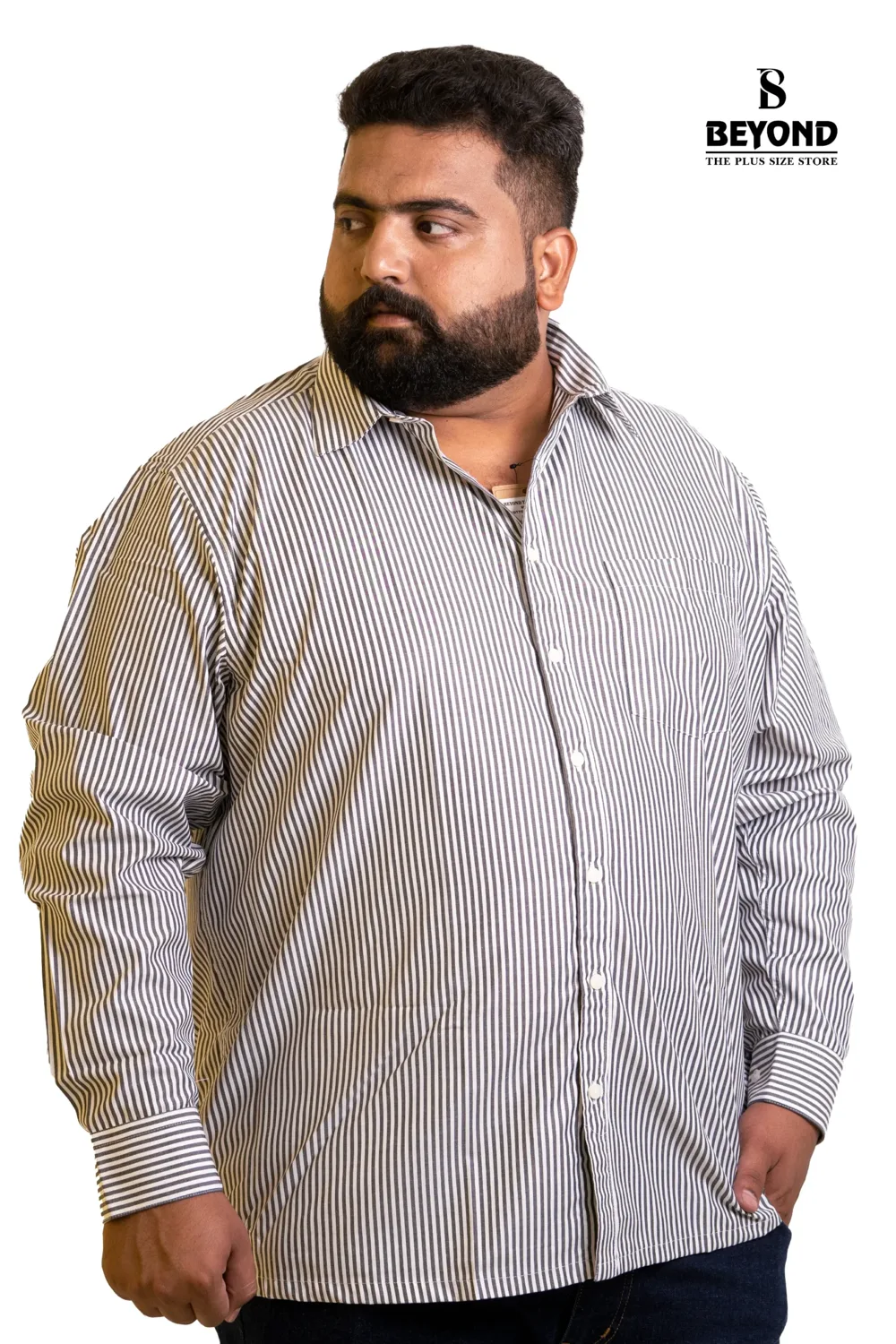 Classic Grey & White Vertical Stripe Shirt (2XL–8XL)