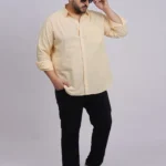 Plus Size Cream Full Sleeve Casual Shirt for Men