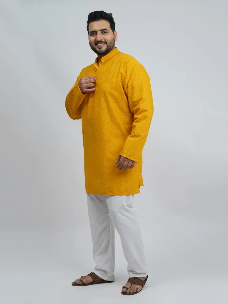 Mustard Festive Textured Plus-Size Kurta for Men (3XL–8XL) alternate view