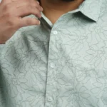 Mint Green Textured Floral Printed Plus-Size Shirt for Men