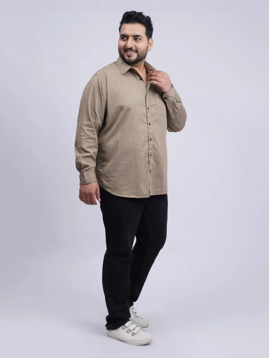 Beige Textured Patterned Plus-Size Shirt for Men (3XL–8XL)
