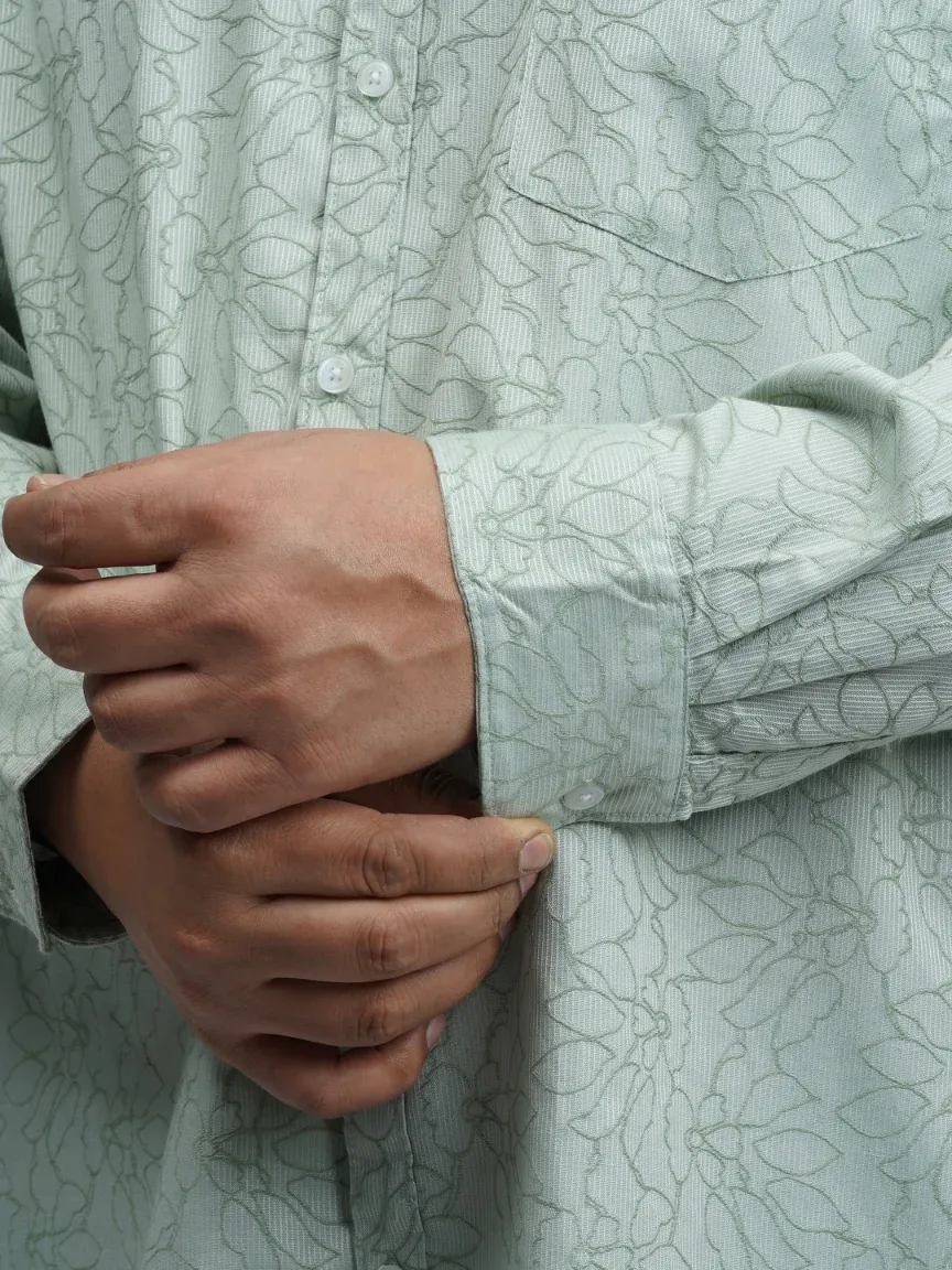 Mint Green Textured Floral Printed Plus-Size Shirt for Men alternate view