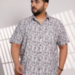 Plus Size Grey Floral Printed Casual Shirt for Men
