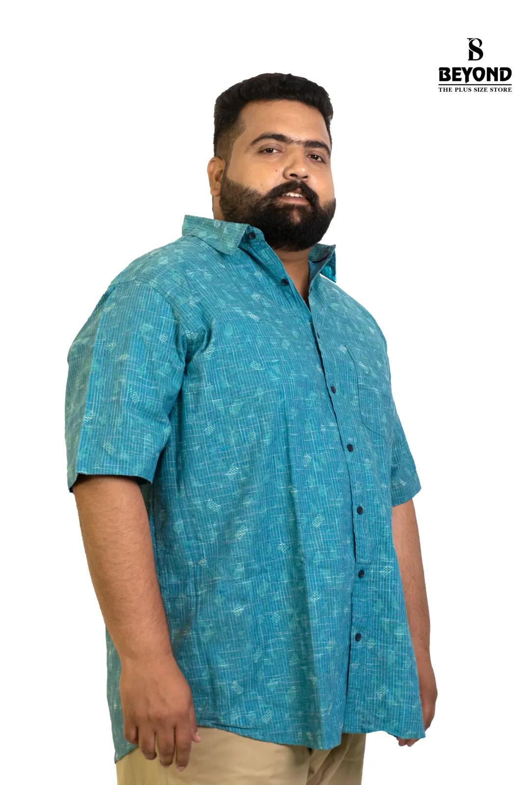 Turquoise Cotton Slub Printed Shirt – Summer-Ready Comfort in Sizes 2XL–8XL alternate view