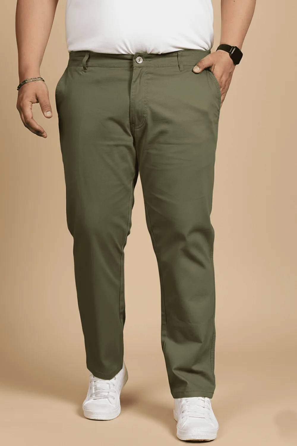 Beyond Olive Green Smart-Fit Stretch Trousers (Sizes 2XL – 8XL)
