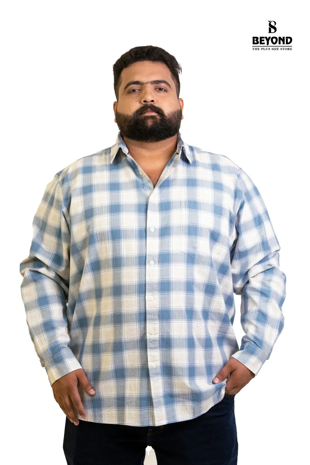 Soft Blue & Ivory Check Shirt (2XL–8XL)