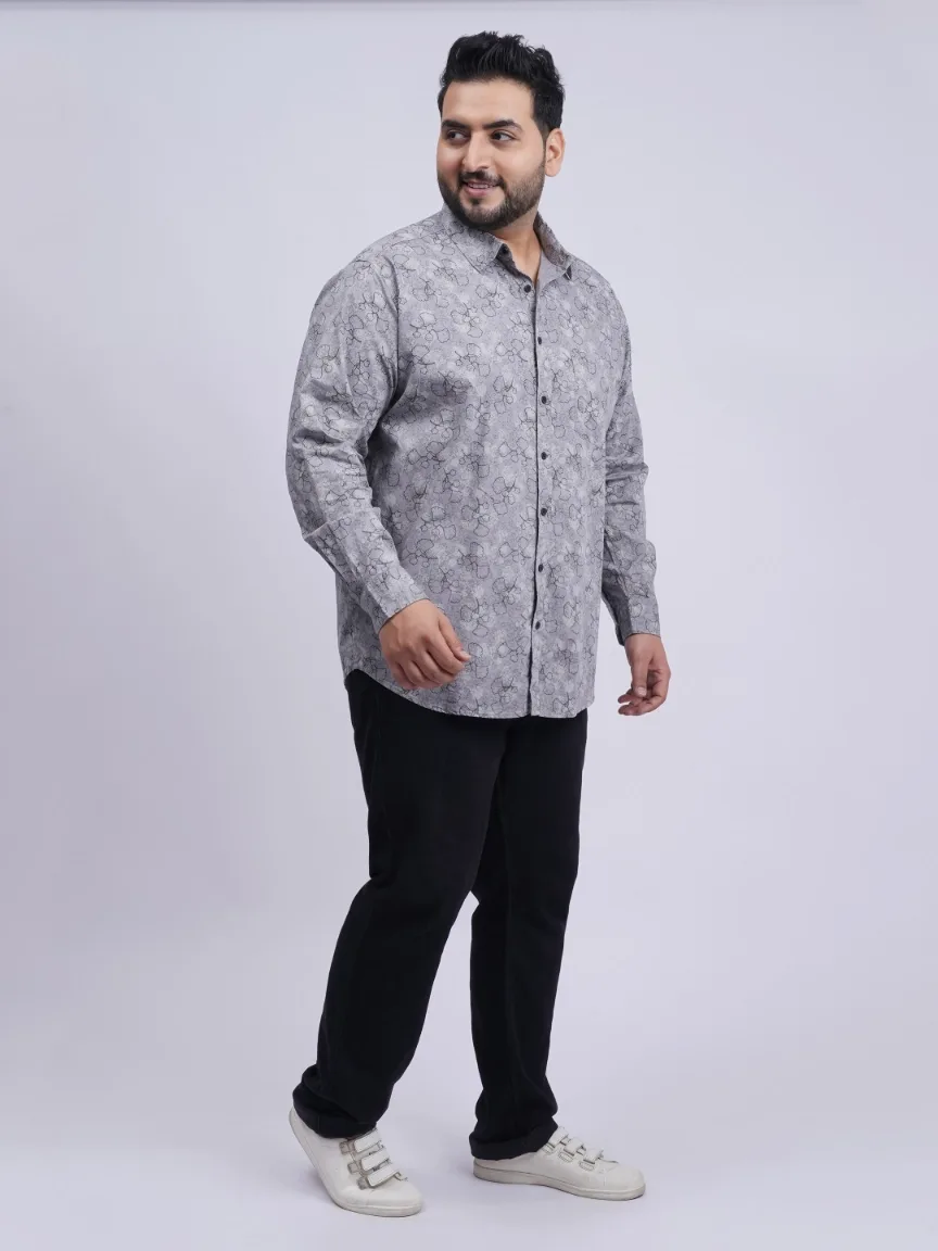 Grey Floral Printed Plus-Size Shirt for Men (3XL–8XL) alternate view