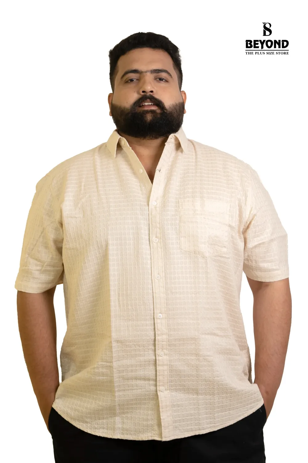 Cream Textured Half-Sleeve Shirt (2XL–8XL)
