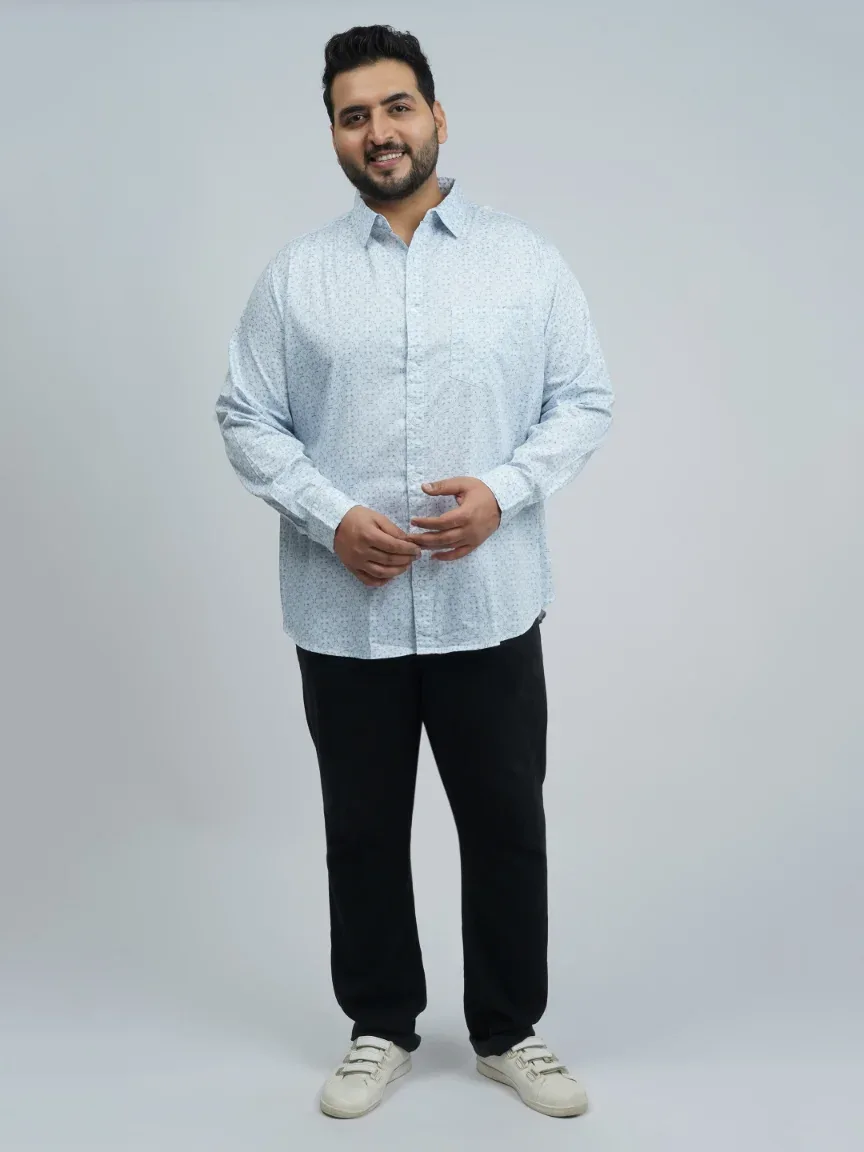 Light Blue Micro-Printed Premium Plus-Size Shirt for Men (3XL–8XL)