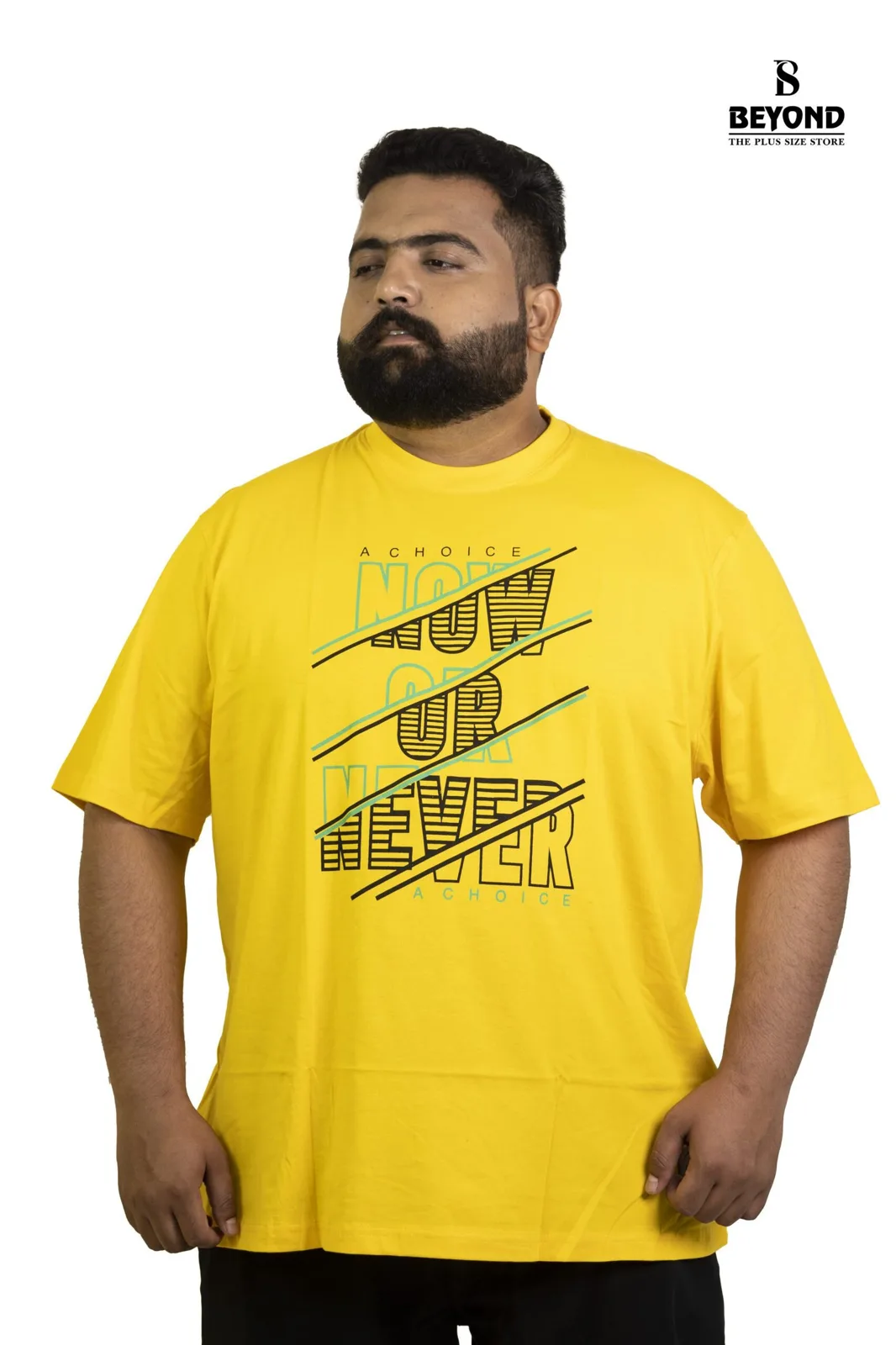 "Now or Never" Bold Yellow Graphic T-Shirt (2XL–8XL) alternate view