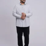 Plus Size White Pinstripe Full Sleeve Formal Shirt for Men