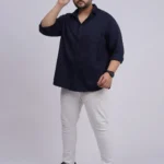 Plus Size Navy Blue Solid Casual Shirt for Men