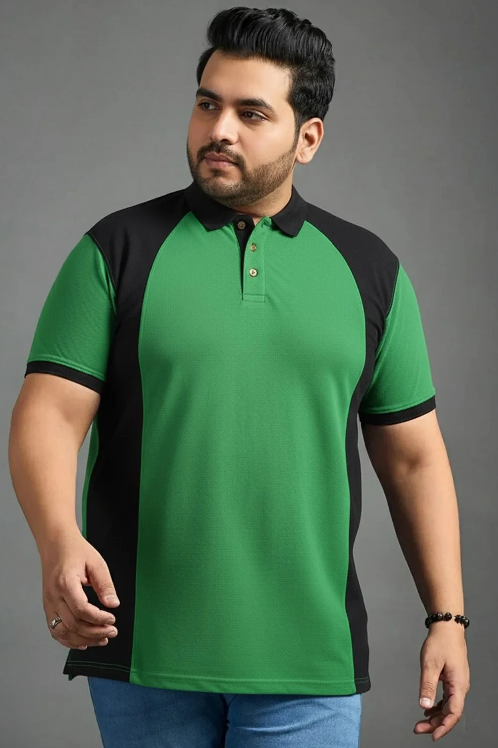 Dual-Tone Emerald Green & Black Polo (3XL–8XL)
