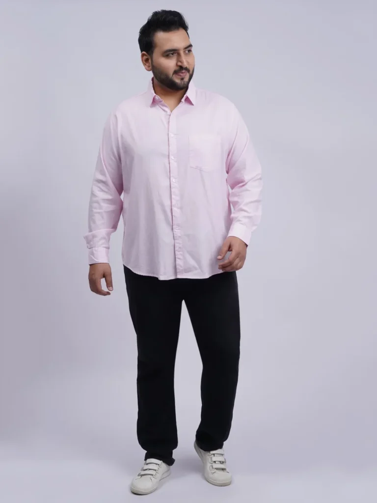 Pink Premium Solid Plus-Size Shirt for Men (3XL–8XL)