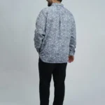 Grey & White Wave-Pattern Premium Printed Plus-Size Shirt
