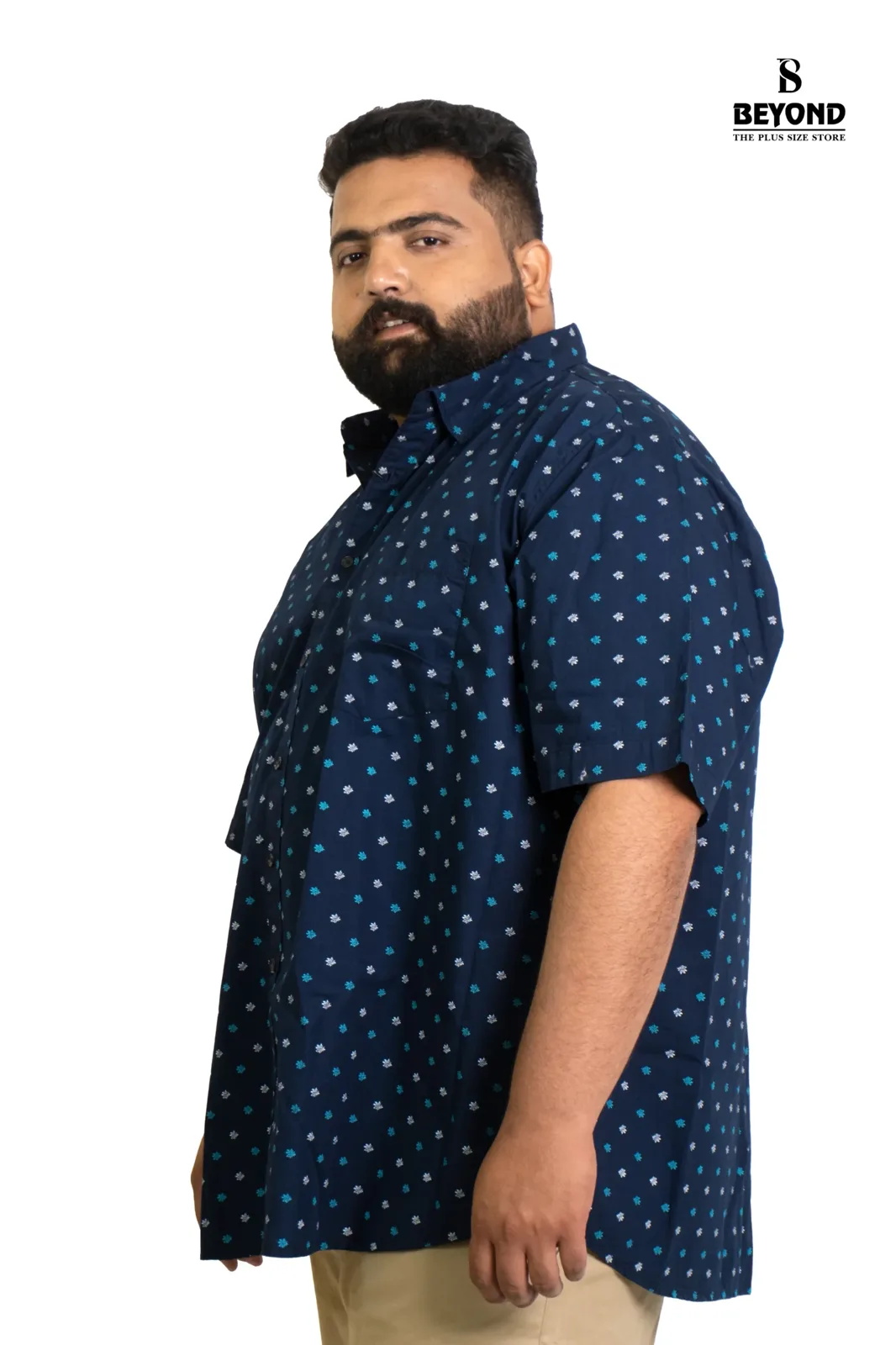 Navy Blue Cotton Printed Shirt – Easygoing Style for Big Personalities (4XL–7XL) alternate view