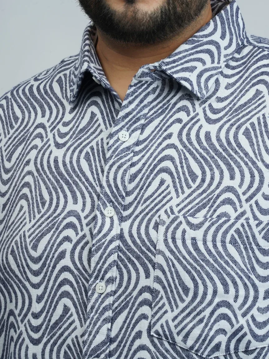 Grey & White Wave-Pattern Premium Printed Plus-Size Shirt alternate view