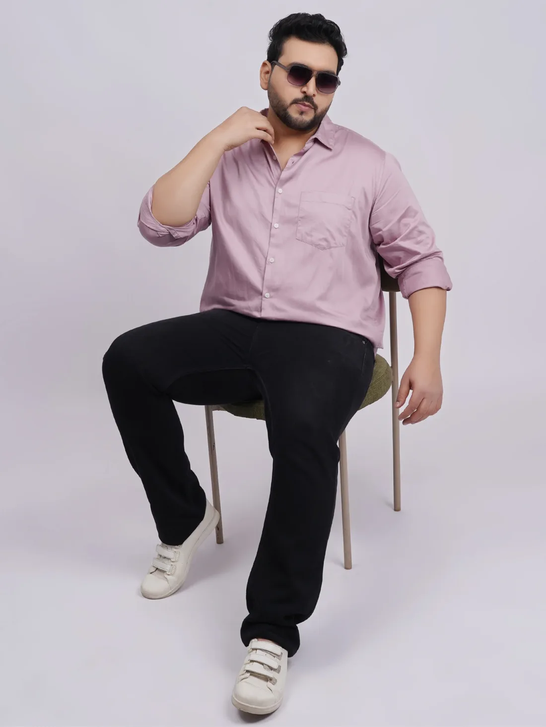 Plus Size Dusty Pink Full Sleeve Casual Shirt for Men