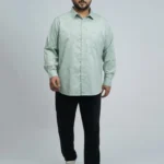 Mint Green Textured Floral Printed Plus-Size Shirt for Men