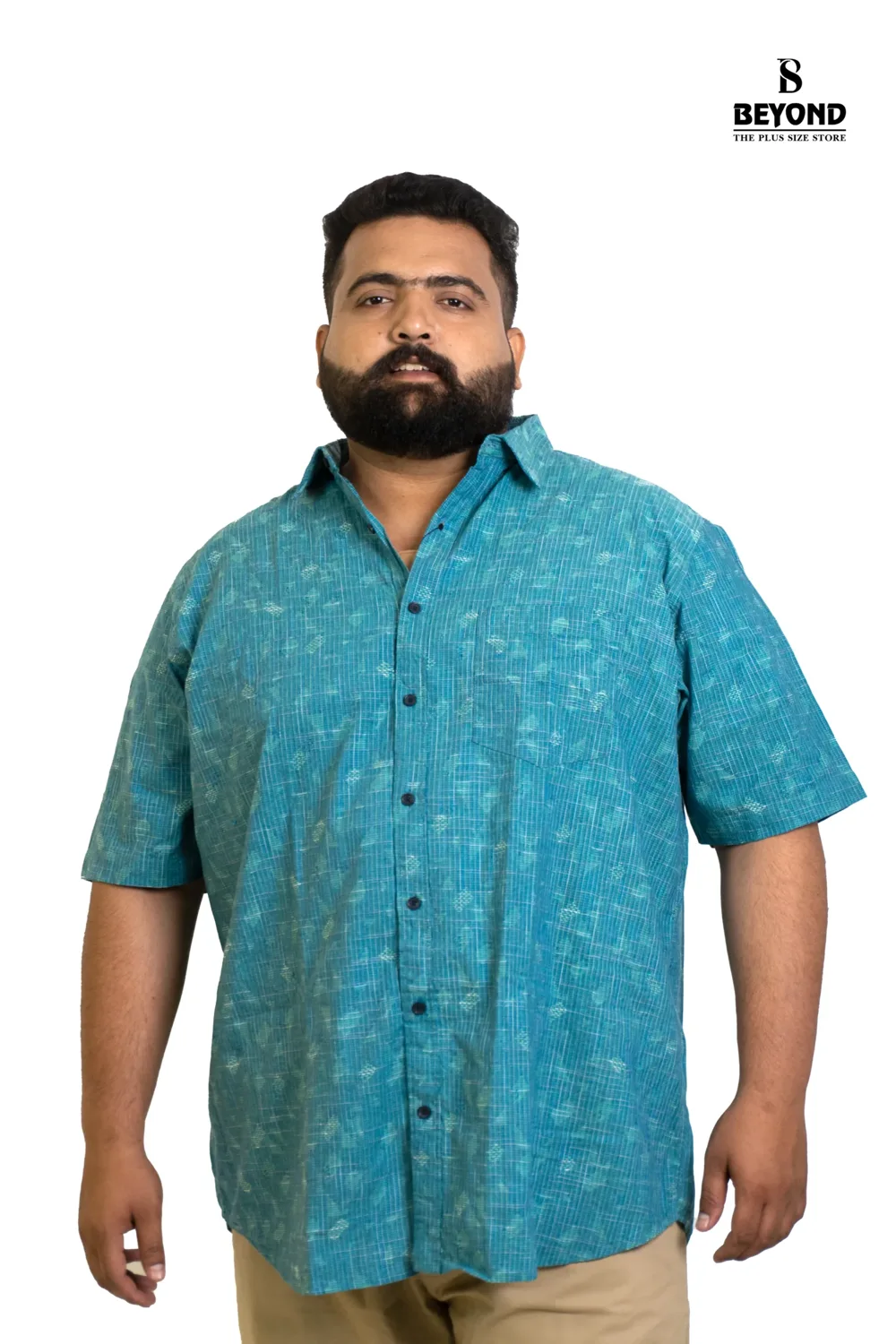 Turquoise Cotton Slub Printed Shirt – Summer-Ready Comfort in Sizes 2XL–8XL