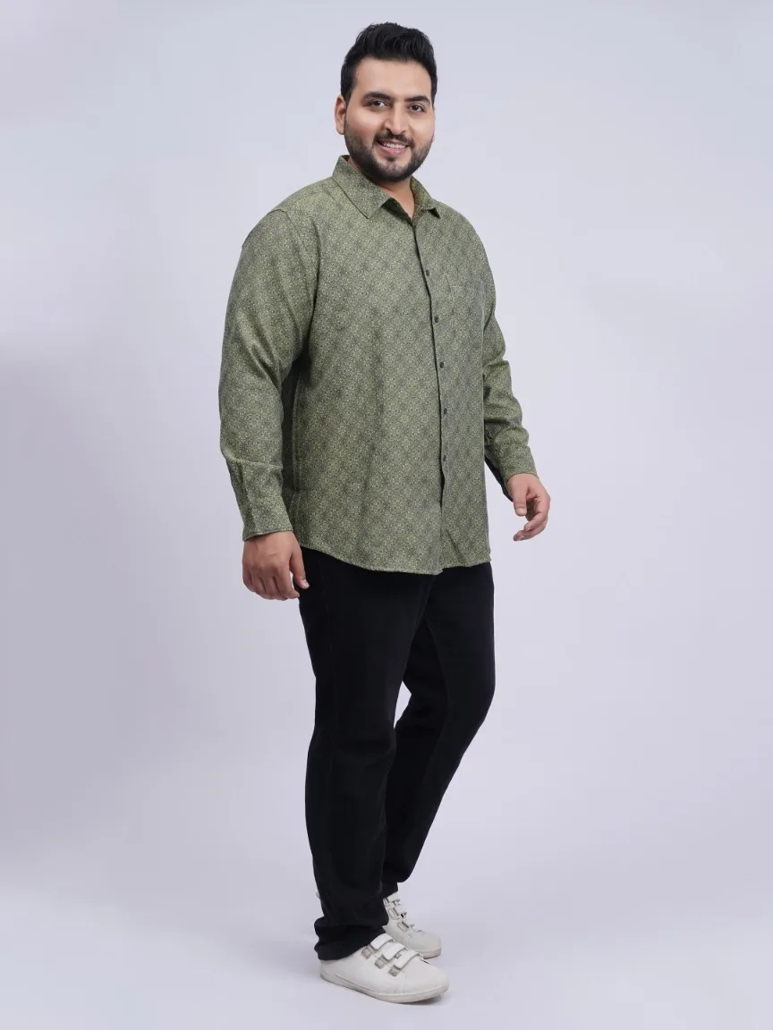 Olive Geometric Printed Plus-Size Shirt for Men alternate view