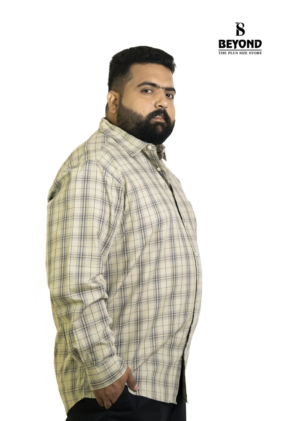 Classic Beige Grid-Check Cotton Shirt (3XL–7XL) alternate view